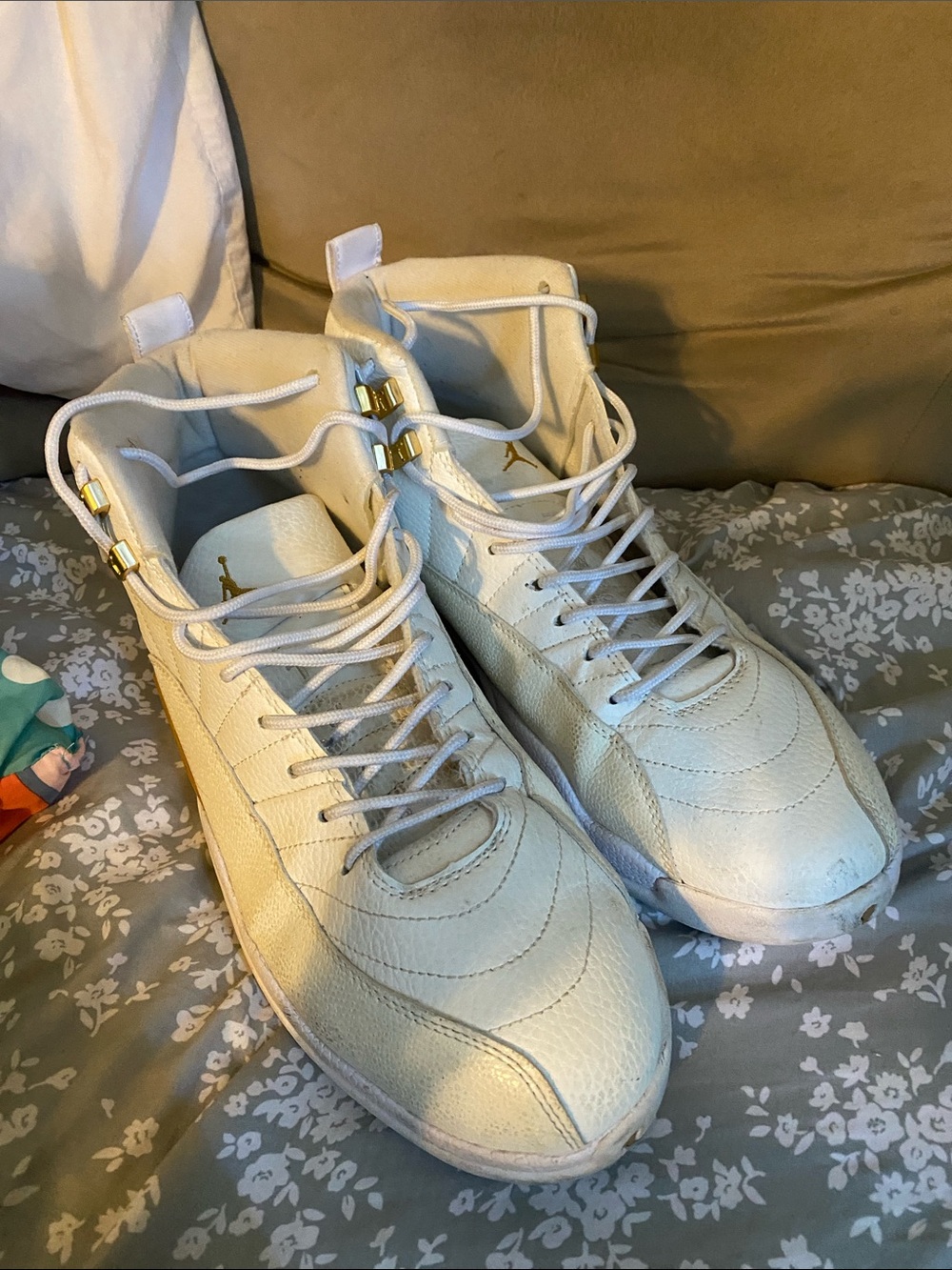 Jordan Men's White High-Top Sneakers with Gold Accents Ovid